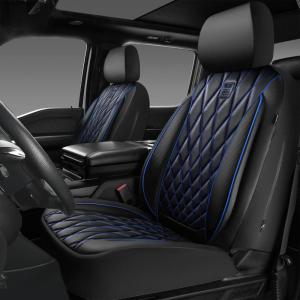 imageCAR PASS Piping Luxury Faux PU Leather Two Front Car Seat Covers Waterproof Anti Slip Seat Covers Compatible with Front Seat ArmrestsUniversal Fit for SuvsVansTrucks Airbag CompatibleAll BlackBlack and Blue