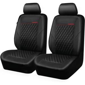 imageCAR PASS Quilting Leather Seat Cover Two Front Seats Only Universal Fit Automotive Front Seat Covers Waterproof Deluxe PU Premium Vinyl Luxury for Cars Sedan Van SUV Airbag Compatible 2 PiecesBlackBlack