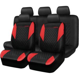 imageCAR PASS Quilting Leather Seat Cover Two Front Seats Only Universal Fit Automotive Front Seat Covers Waterproof Deluxe PU Premium Vinyl Luxury for Cars Sedan Van SUV Airbag Compatible 2 PiecesBlackRed