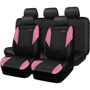 imageCAR PASS Quilting Leather Seat Cover Two Front Seats Only Universal Fit Automotive Front Seat Covers Waterproof Deluxe PU Premium Vinyl Luxury for Cars Sedan Van SUV Airbag Compatible 2 PiecesBlackPink