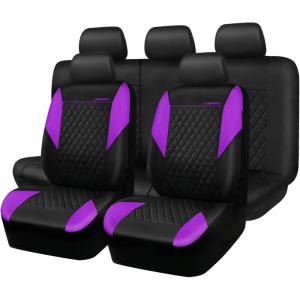 imageCAR PASS Quilting Leather Seat Cover Two Front Seats Only Universal Fit Automotive Front Seat Covers Waterproof Deluxe PU Premium Vinyl Luxury for Cars Sedan Van SUV Airbag Compatible 2 PiecesBlackPurple