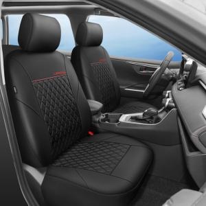 imageCAR PASS Quilting Leather Seat Cover Two Front Seats Only Universal Fit Automotive Front Seat Covers Waterproof Deluxe PU Premium Vinyl Luxury for Cars Sedan Van SUV Airbag Compatible 2 PiecesBlackPure Black