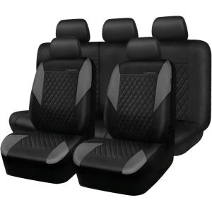 imageCAR PASS Quilting Leather Seat Cover Two Front Seats Only Universal Fit Automotive Front Seat Covers Waterproof Deluxe PU Premium Vinyl Luxury for Cars Sedan Van SUV Airbag Compatible 2 PiecesBlackGray