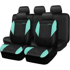 imageCAR PASS Quilting Leather Seat Cover Two Front Seats Only Universal Fit Automotive Front Seat Covers Waterproof Deluxe PU Premium Vinyl Luxury for Cars Sedan Van SUV Airbag Compatible 2 PiecesBlackMint