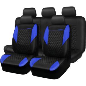 imageCAR PASS Quilting Leather Seat Cover Two Front Seats Only Universal Fit Automotive Front Seat Covers Waterproof Deluxe PU Premium Vinyl Luxury for Cars Sedan Van SUV Airbag Compatible 2 PiecesBlackBlue