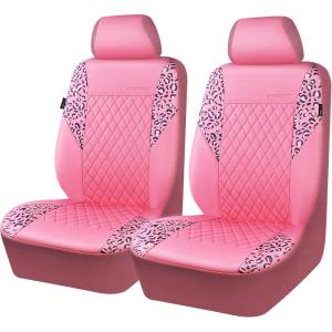 imageCAR PASS Quilting Leather Seat Cover Two Front Seats Only Universal Fit Automotive Front Seat Covers Waterproof Deluxe PU Premium Vinyl Luxury for Cars Sedan Van SUV Airbag Compatible 2 PiecesBlackPink Leopard