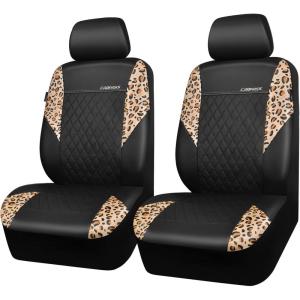 imageCAR PASS Quilting Leather Seat Cover Two Front Seats Only Universal Fit Automotive Front Seat Covers Waterproof Deluxe PU Premium Vinyl Luxury for Cars Sedan Van SUV Airbag Compatible 2 PiecesBlackBrown Leopard