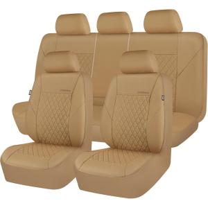 imageCAR PASS Quilting Leather Seat Cover Two Front Seats Only Universal Fit Automotive Front Seat Covers Waterproof Deluxe PU Premium Vinyl Luxury for Cars Sedan Van SUV Airbag Compatible 2 PiecesBlackPure Beige