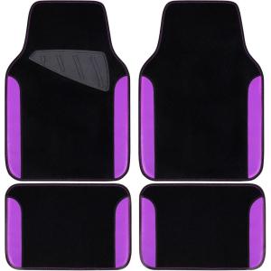 imageCAR PASS Rainbow Waterproof Universal Fit Faux Leather Car Carpet AntiSlip Nibbed Backing Floor Mats for SUV VansSedansTrucks Automotive Set of 4 for WomenampampCute Girly Black with PinkPurple