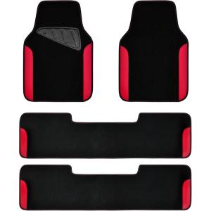 imageCAR PASS Rainbow Waterproof Universal Fit Faux Leather Car Carpet AntiSlip Nibbed Backing Floor Mats for SUV VansSedansTrucks Automotive Set of 4 for WomenampampCute Girly Black with PinkRed 3Row
