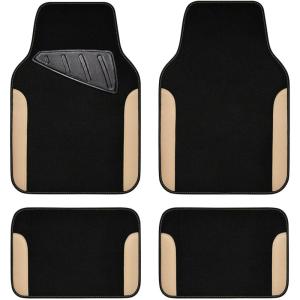 imageCAR PASS Rainbow Waterproof Universal Fit Faux Leather Car Carpet AntiSlip Nibbed Backing Floor Mats for SUV VansSedansTrucks Automotive Set of 4 for WomenampampCute Girly Black with PinkBeige
