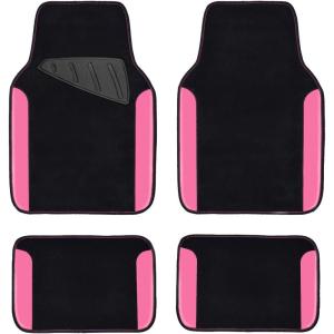 imageCAR PASS Rainbow Waterproof Universal Fit Faux Leather Car Carpet AntiSlip Nibbed Backing Floor Mats for SUV VansSedansTrucks Automotive Set of 4 for WomenampampCute Girly Black with PinkBlack With Rose Red