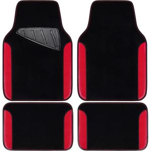 imageCAR PASS Rainbow Waterproof Universal Fit Faux Leather Car Carpet AntiSlip Nibbed Backing Floor Mats for SUV VansSedansTrucks Automotive Set of 4 for WomenampampCute Girly Black with PinkRed