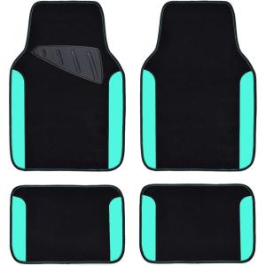imageCAR PASS Rainbow Waterproof Universal Fit Faux Leather Car Carpet AntiSlip Nibbed Backing Floor Mats for SUV VansSedansTrucks Automotive Set of 4 for WomenampampCute Girly Black with PinkBlack With Mint