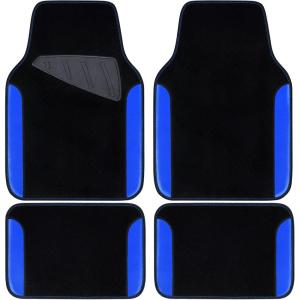 imageCAR PASS Rainbow Waterproof Universal Fit Faux Leather Car Carpet AntiSlip Nibbed Backing Floor Mats for SUV VansSedansTrucks Automotive Set of 4 for WomenampampCute Girly Black with PinkBlue