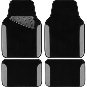 imageCAR PASS Rainbow Waterproof Universal Fit Faux Leather Car Carpet AntiSlip Nibbed Backing Floor Mats for SUV VansSedansTrucks Automotive Set of 4 for WomenampampCute Girly Black with PinkGray