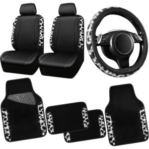 imageCAR PASS Rhinestone Bling Car Seat Covers Leather Shining Diamond Car Floor Mats Carpet Waterproof AntiSlip Nibs Bling Car Accessories Interior Sets for Women Silver Glitter White Sparkly CrystalCow Diamond