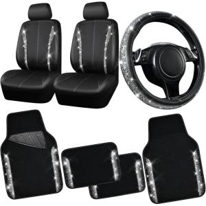 imageCAR PASS Rhinestone Bling Car Seat Covers Leather Shining Diamond Car Floor Mats Carpet Waterproof AntiSlip Nibs Bling Car Accessories Interior Sets for Women Silver Glitter White Sparkly CrystalBlack Silver Diamond