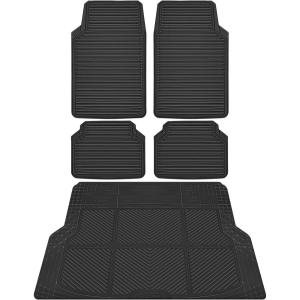 imageCAR PASS Rubber Car MatsCar Floor Mats All WeatherCar Mats Full Set 4PieceWaterproof Automotive Floor Mats Trim to Fit for Most Cars Sedans SUVs VansHeavy Duty AntiSlip Easy Clean All BlackBlack With Cargo Liners