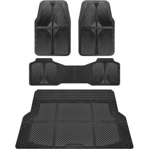 imageCAR PASS Rubber Floor Mats All Weather Waterproof TrimtoFit Automotive Mats for Cars Trucks SUV AntiSlip Easy Clean Heavy Duty Full Set 3Piece All BlackBlack Full Set