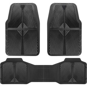imageCAR PASS Rubber Floor Mats All Weather Waterproof TrimtoFit Automotive Mats for Cars Trucks SUV AntiSlip Easy Clean Heavy Duty Full Set 3Piece All BlackBlack