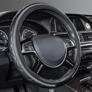 imageCAR PASS Sporty Quilting Leather Universal Fit Steering Wheel CoverFit for SuvsVansSedansTrucks for 147quot to 15quotBlack ampamp GrayBlack with Gray