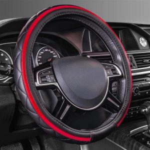 imageCAR PASS Sporty Quilting Leather Universal Fit Steering Wheel CoverFit for SuvsVansSedansTrucks for 147quot to 15quotBlack ampamp GrayBlack with Red