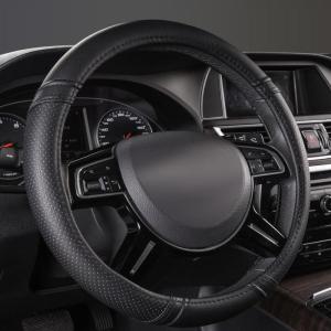 imageCAR PASS Sporty Quilting Leather Universal Fit Steering Wheel CoverFit for SuvsVansSedansTrucks for 147quot to 15quotBlack ampamp GrayPure Black