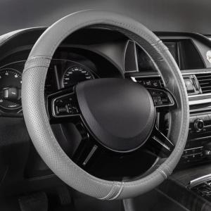 imageCAR PASS Sporty Quilting Leather Universal Fit Steering Wheel CoverFit for SuvsVansSedansTrucks for 147quot to 15quotBlack ampamp GrayPure Gray