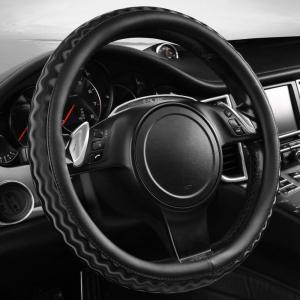 imageCAR PASS Sporty Quilting Leather Universal Fit Steering Wheel CoverFit for SuvsVansSedansTrucks for 147quot to 15quotBlack ampamp Grayblack