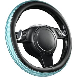 imageCAR PASS Sporty Quilting Leather Universal Fit Steering Wheel CoverFit for SuvsVansSedansTrucks for 147quot to 15quotBlack ampamp Graygreen