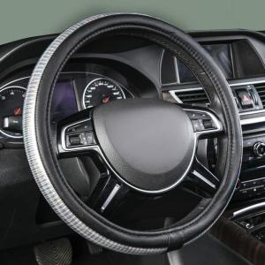 imageCAR PASS Sporty Quilting Leather Universal Fit Steering Wheel CoverFit for SuvsVansSedansTrucks for 147quot to 15quotBlack ampamp Graysilver