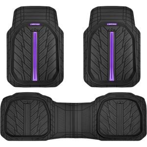 imageCAR PASS Tire Tread DeepDish Rubber Floor Mats for car Heavy Duty car mats All Weather Universal XLM Trim to Fit for Truck SUV Vehicle Automotive Waterproof car mats 3 Piece red BlackPurple Black