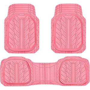 imageCAR PASS Tire Tread DeepDish Rubber Floor Mats for car Heavy Duty car mats All Weather Universal XLM Trim to Fit for Truck SUV Vehicle Automotive Waterproof car mats 3 Piece red BlackAll Pink