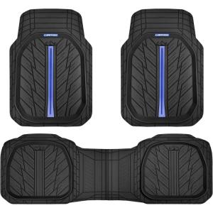 imageCAR PASS Tire Tread DeepDish Rubber Floor Mats for car Heavy Duty car mats All Weather Universal XLM Trim to Fit for Truck SUV Vehicle Automotive Waterproof car mats 3 Piece red BlackBlue Black