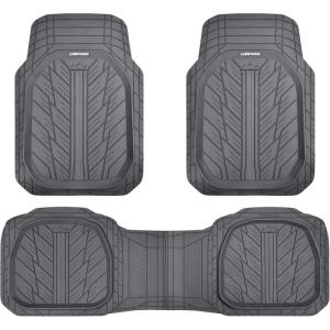 imageCAR PASS Tire Tread DeepDish Rubber Floor Mats for car Heavy Duty car mats All Weather Universal XLM Trim to Fit for Truck SUV Vehicle Automotive Waterproof car mats 3 Piece red BlackAll Gray