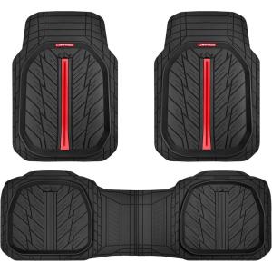 imageCAR PASS Tire Tread DeepDish Rubber Floor Mats for car Heavy Duty car mats All Weather Universal XLM Trim to Fit for Truck SUV Vehicle Automotive Waterproof car mats 3 Piece red BlackRed Black