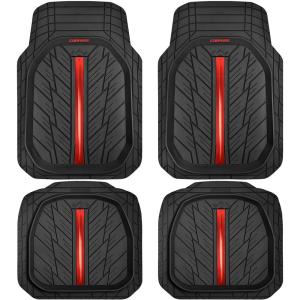imageCAR PASS Tire Tread DeepDish Rubber Floor Mats for car Heavy Duty car mats All Weather Universal XLM Trim to Fit for Truck SUV Vehicle Automotive Waterproof car mats 3 Piece red BlackMetal Red