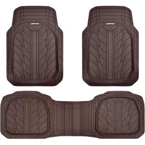 imageCAR PASS Tire Tread DeepDish Rubber Floor Mats for car Heavy Duty car mats All Weather Universal XLM Trim to Fit for Truck SUV Vehicle Automotive Waterproof car mats 3 Piece red BlackAll Brown