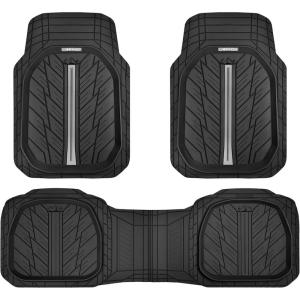 imageCAR PASS Tire Tread DeepDish Rubber Floor Mats for car Heavy Duty car mats All Weather Universal XLM Trim to Fit for Truck SUV Vehicle Automotive Waterproof car mats 3 Piece red BlackGray Black