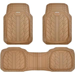imageCAR PASS Tire Tread DeepDish Rubber Floor Mats for car Heavy Duty car mats All Weather Universal XLM Trim to Fit for Truck SUV Vehicle Automotive Waterproof car mats 3 Piece red BlackAll Beige