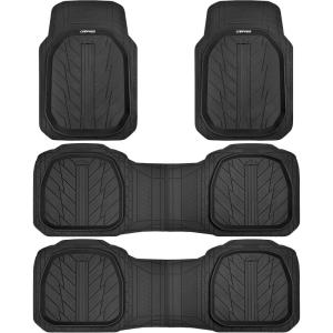 imageCAR PASS Tire Tread DeepDish Rubber Floor Mats for car Heavy Duty car mats All Weather Universal XLM Trim to Fit for Truck SUV Vehicle Automotive Waterproof car mats 3 Piece red BlackBlack 3 Row