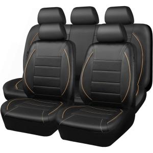 imageCAR PASS Universal FIT Piping Leather Two Front Seat Covers Waterproof Faux Leather for SUV Sedan Van Truck Airbag CompatibleReserved Opening Holes for Headrest Covers Black redBeige Black