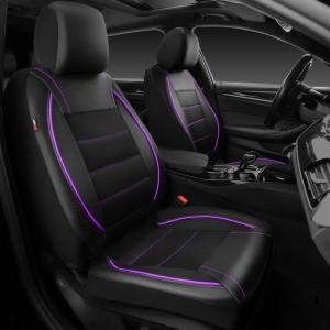 imageCAR PASS Universal FIT Piping Leather Two Front Seat Covers Waterproof Faux Leather for SUV Sedan Van Truck Airbag CompatibleReserved Opening Holes for Headrest Covers Black redBlack  Purple