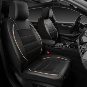 imageCAR PASS Universal FIT Piping Leather Two Front Seat Covers Waterproof Faux Leather for SUV Sedan Van Truck Airbag CompatibleReserved Opening Holes for Headrest Covers Black redBlack Beige