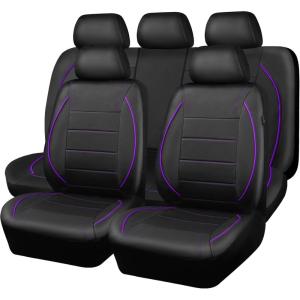 imageCAR PASS Universal FIT Piping Leather Two Front Seat Covers Waterproof Faux Leather for SUV Sedan Van Truck Airbag CompatibleReserved Opening Holes for Headrest Covers Black redBlack and Purple