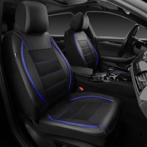 imageCAR PASS Universal FIT Piping Leather Two Front Seat Covers Waterproof Faux Leather for SUV Sedan Van Truck Airbag CompatibleReserved Opening Holes for Headrest Covers Black redBlack Blue