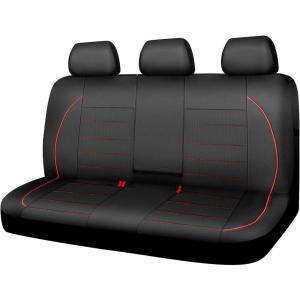 imageCAR PASS Universal FIT Piping Leather Two Front Seat Covers Waterproof Faux Leather for SUV Sedan Van Truck Airbag CompatibleReserved Opening Holes for Headrest Covers Black redBlack Red Rear