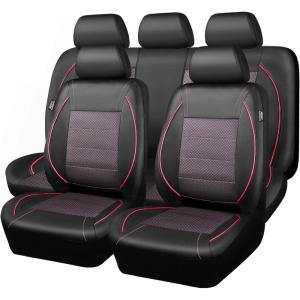 imageCAR PASS Universal FIT Piping Leather Two Front Seat Covers Waterproof Faux Leather for SUV Sedan Van Truck Airbag CompatibleReserved Opening Holes for Headrest Covers Black redBlack and Pink