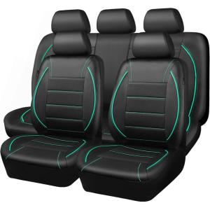 imageCAR PASS Universal FIT Piping Leather Two Front Seat Covers Waterproof Faux Leather for SUV Sedan Van Truck Airbag CompatibleReserved Opening Holes for Headrest Covers Black redFull Set Mint